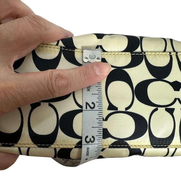 Coach Signature C Demi Mini Bag Satin Canvas Makeup Bag Vinyl Lining Blue Cream - Picture 9 of 9